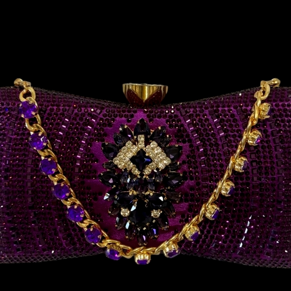 Bow Shaped Glam Purple Rhinestones Purse